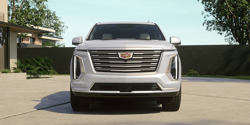Front view of a white 2026 Cadillac Escalade